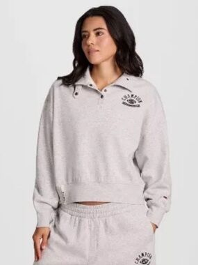 Champion Women's Long Sleeve Fleece 1/4 Snap Cropped Pullover - Gray - XS